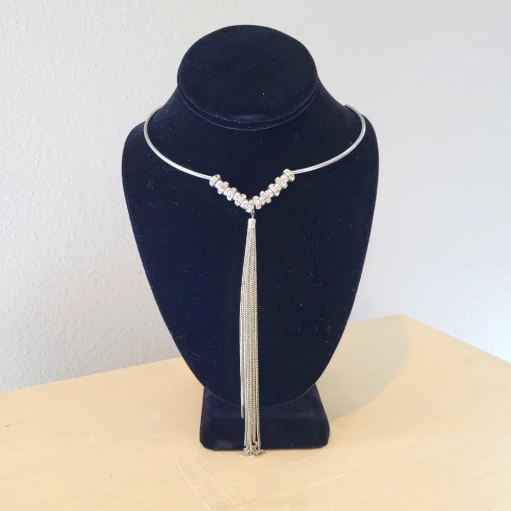 Unusual Silvertone Bolero-Rodeo choker with Long tassle Tail
